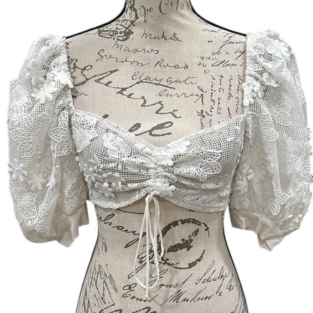 For Love & Lemons Appliqué Lace Crop Top